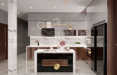 5 mẫu tủ bếp gỗ óc chó hiện đại thời thượng cho không gian bếp